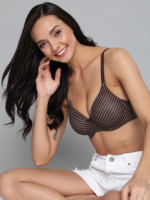

Mast & Harbour Coffee Brown Striped Underwired T-shirt Bra MNH-BRA-DRMS-127A