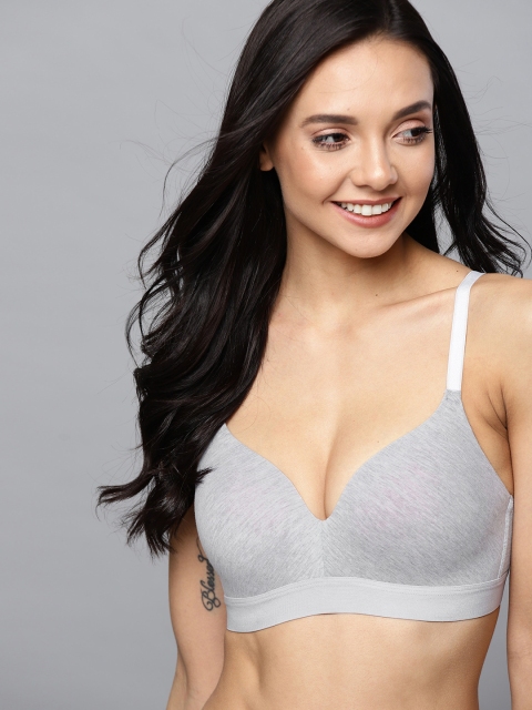 

Mast & Harbour Grey Melange Solid Non-Wired Lightly Padded T-shirt Bra MNH-BRA-DRMS-102A