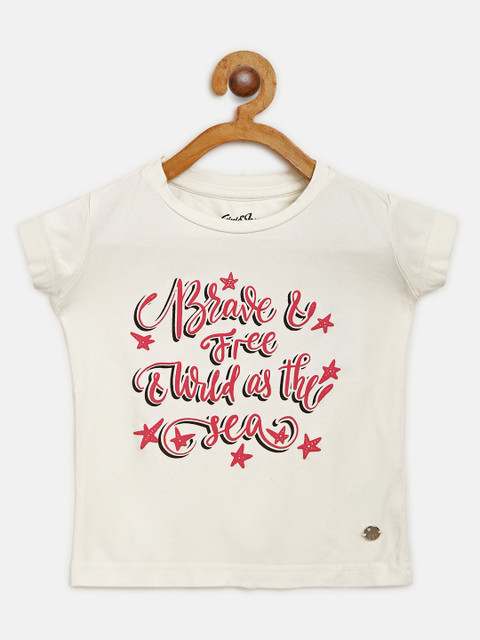 

Gini and Jony Girls White & Red Printed Round Neck T-shirt