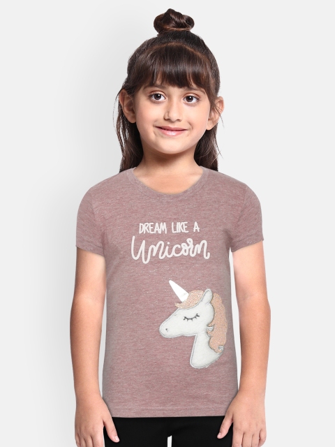 

Gini and Jony Girls Mauve Unicorn Applique Round Neck T-shirt