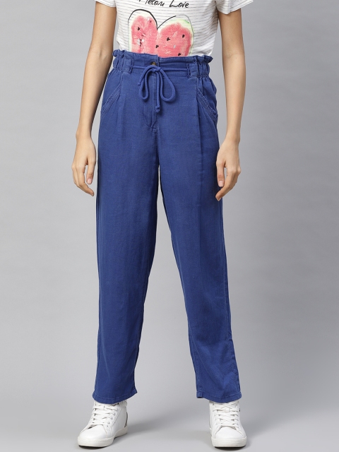 

Marks & Spencer Women Blue Regular Fit Solid Regular Trousers
