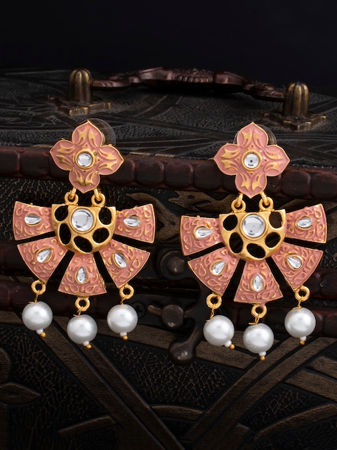 Sukkhi Gold-Plated & Brown Classic Drop Meenakari Earrings