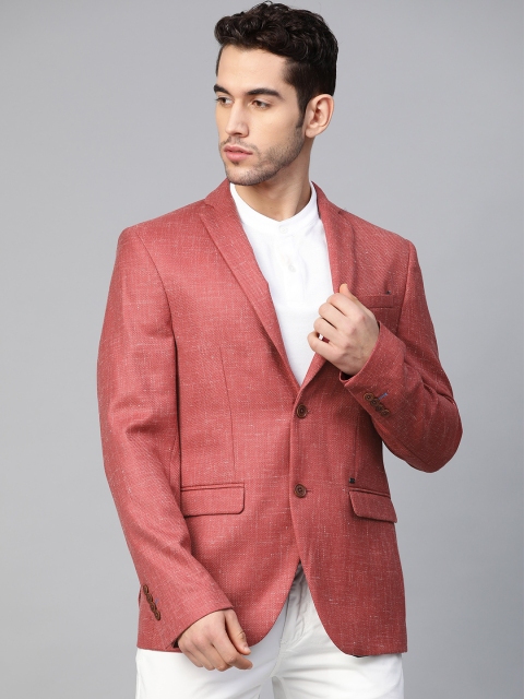 

Blackberrys Men Coral Red Self-Checked Slim Fit Single-Breasted Blazer