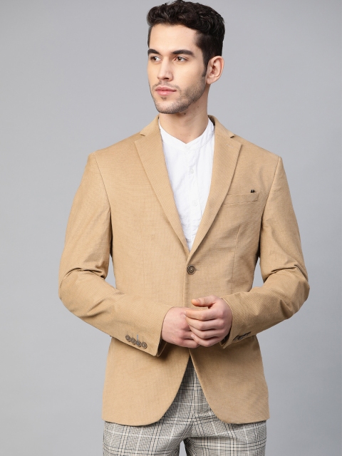 

Blackberrys Men Beige Slim Fit Textured Single-Breasted Smart Casual Blazer