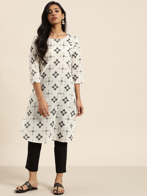 

Sangria Women White & Black Printed Kurta with Trousers