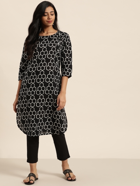

Sangria Women Black & White Printed Kurta with Trousers