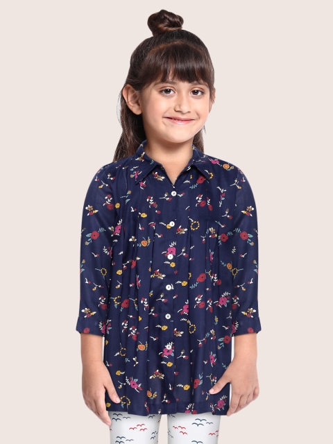 

Sangria Girls Navy Blue & Red Floral Printed Shirt Style Top