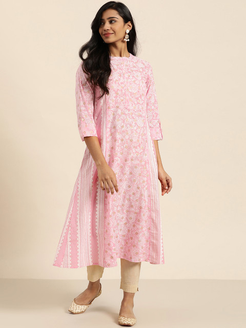 

Sangria Women Pink & White Printed A-Line Kurta