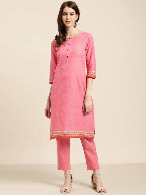 

Sangria Women Pink Printed Kurta with Trousers