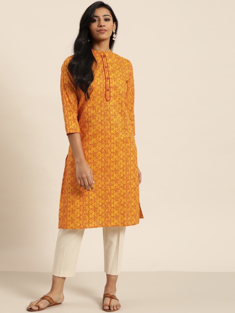 

Sangria Women Mustard Yellow & Red Printed Straight Kurta
