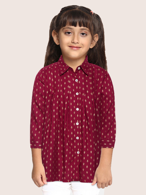 

Sangria Girls Maroon & Gold-Toned Ethnic Printed Top