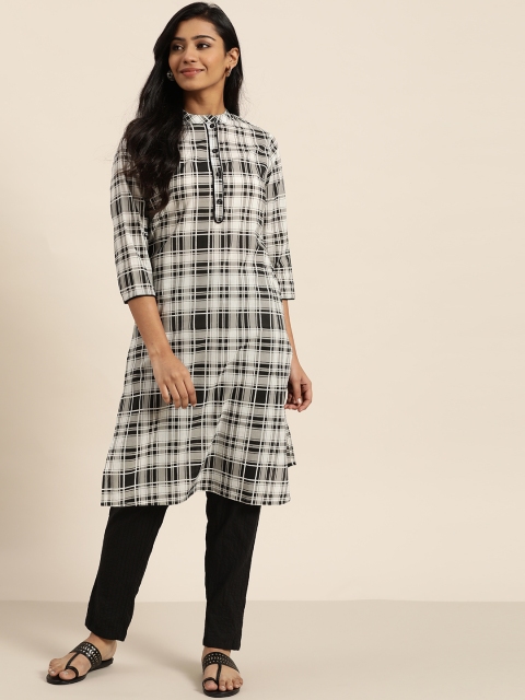

Sangria Women Black & White Checked Straight Kurta