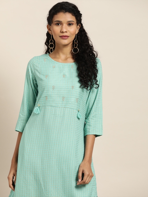 

Sangria Women Blue & Golden Printed Kurta with Trousers