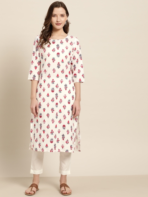 

Sangria Women White & Pink Printed Kurta with Trousers