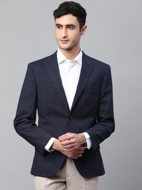 

Marks & Spencer Men Navy Blue Checked Regular Fit Single-Breasted Formal Blazer