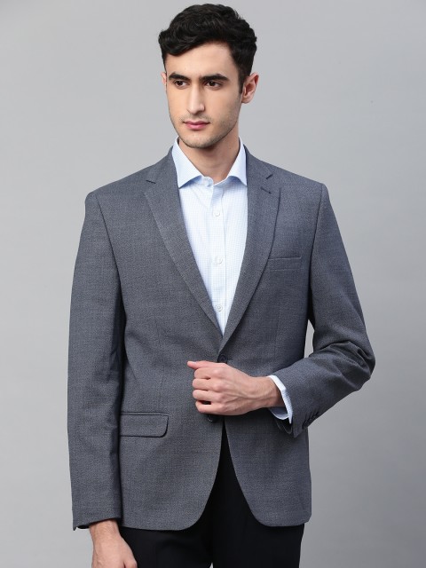 

Marks & Spencer Men Blue Self Design Regular Fit Single-Breasted Formal Blazer
