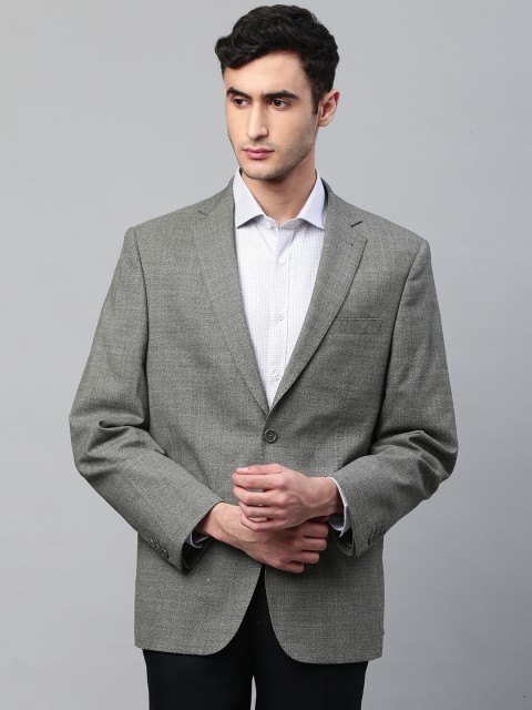 

Marks & Spencer Men Grey Self-Design Regular Fit Single-Breasted Formal Blazer