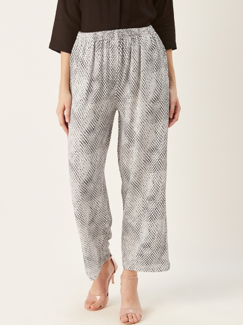 

shiloh Women White & Black Animal Print Straight Palazzos