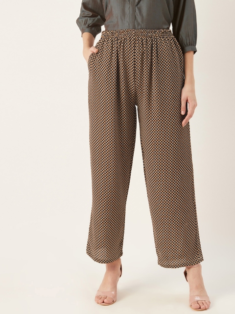 

shiloh Women Brown & Beige Checked Straight Palazzos
