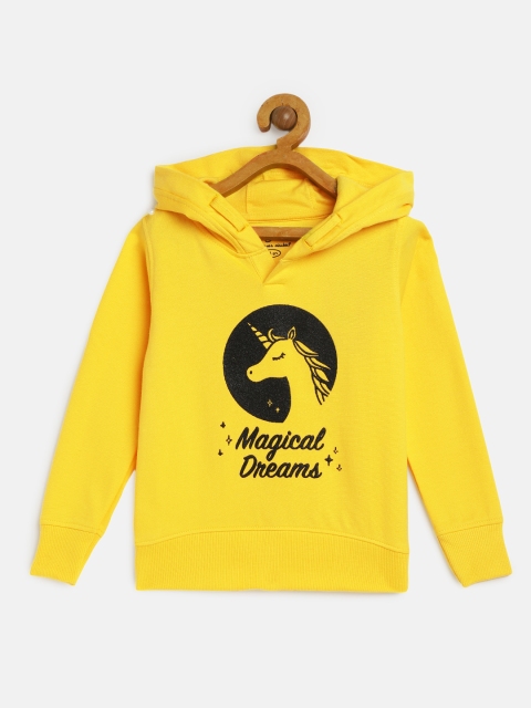

Miss & Chief Girls Yellow Printed Hooded Sweatshirt