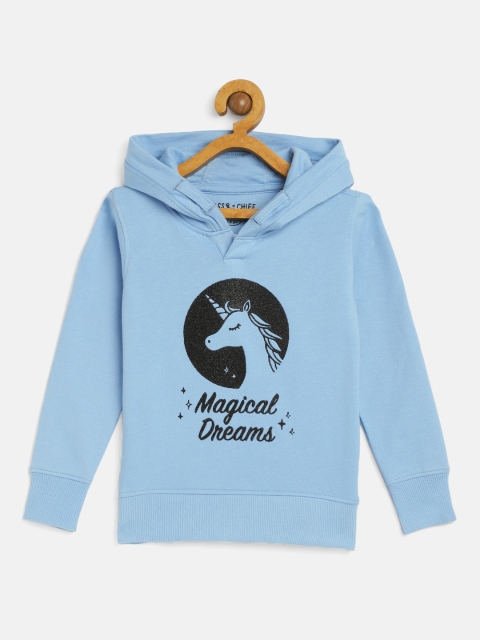 

Miss & Chief Girls Blue Printed Hooded Sweatshirt