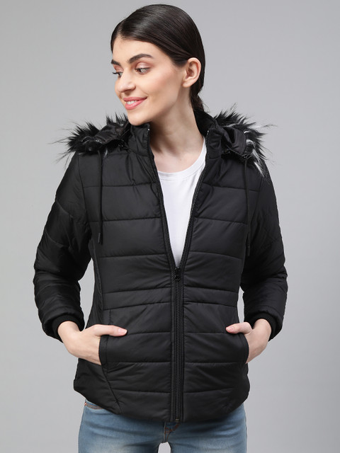 

Fort Collins Women Black Solid Lightweight Detachable Hooded Parka Jacket