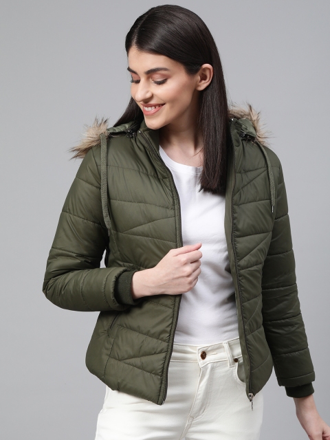 

Fort Collins Women Olive Green Solid Hooded Parka Jacket