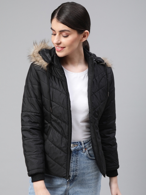 

Fort Collins Women Black Solid Lightweight Parka Jacket With Detachable Hood