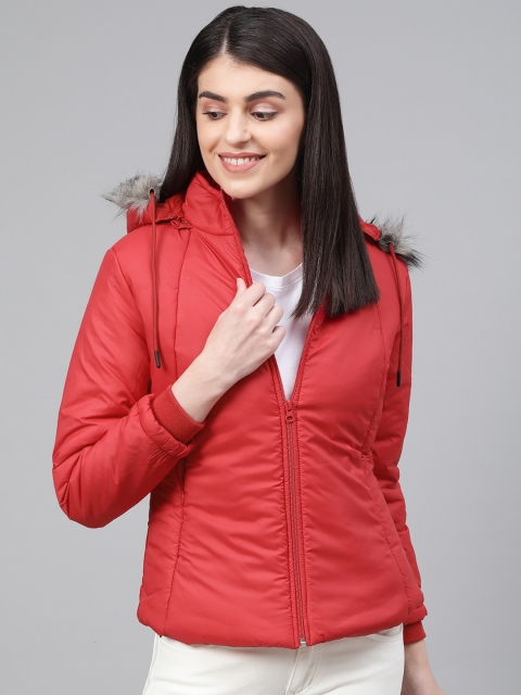 

Fort Collins Women Red Solid Lightweight Detachable Hooded Parka Jacket