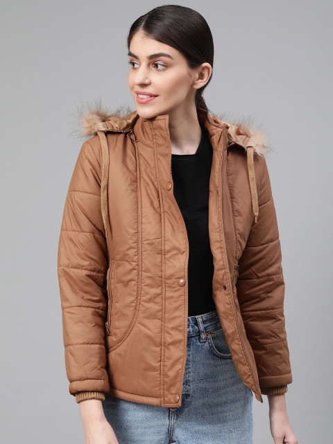 

Fort Collins Women Brown Solid Lightweight Detachable Hooded Parka Jacket