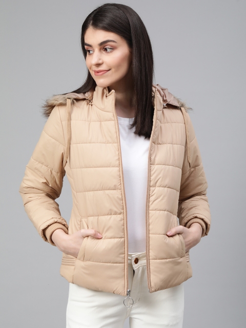 

Fort Collins Women Beige Solid Hooded Parka Jacket