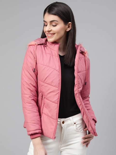 

Fort Collins Women Pink Solid Lightweight Detachable Hooded Parka Jacket