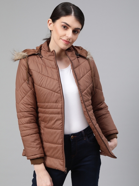 

Fort Collins Women Brown Solid Lightweight Detachable Hooded Parka Jacket
