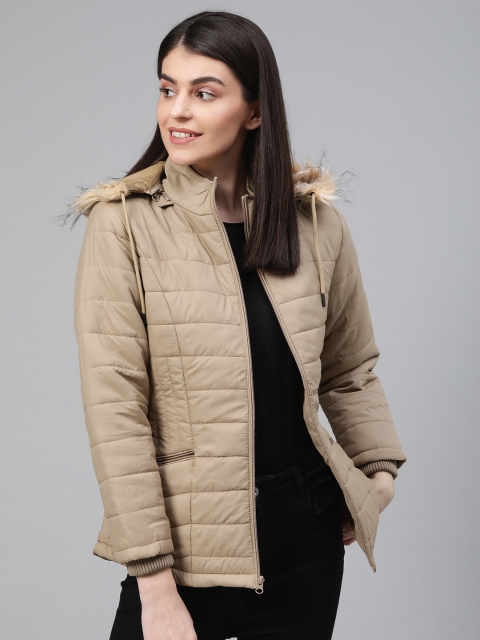 

Fort Collins Women Beige Solid Hooded Parka Jacket