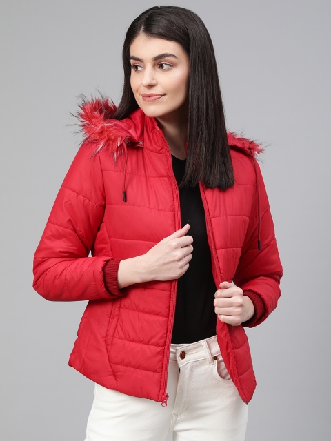 

Fort Collins Women Red Solid Lightweight Detachable Hooded Parka Jacket