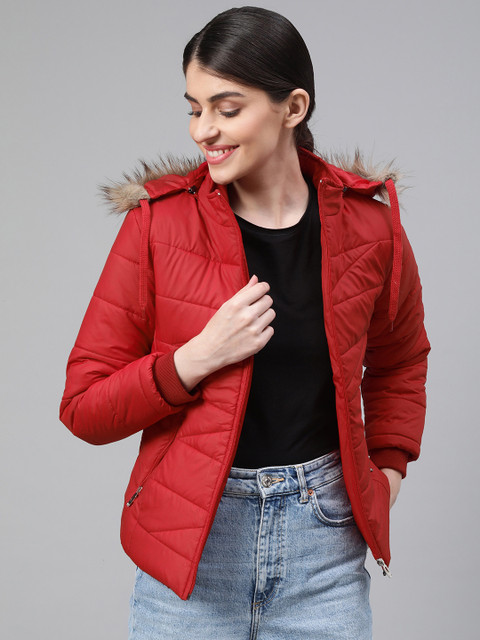 

Fort Collins Women Red Solid Lightweight Hooded Parka Jacket