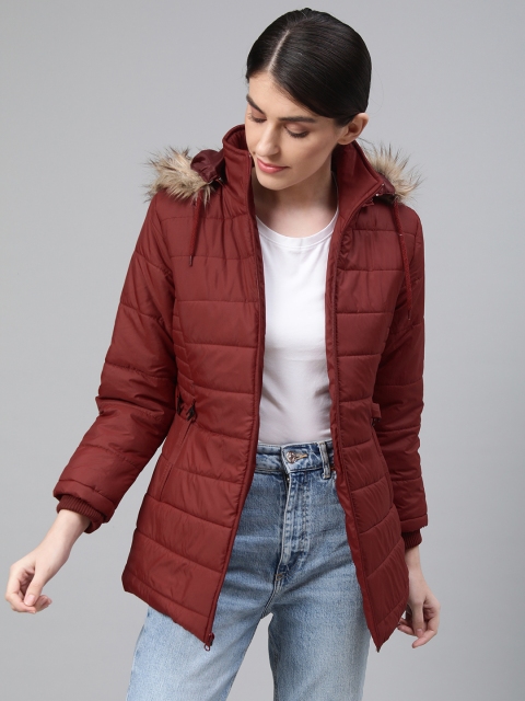

Fort Collins Women Maroon Solid Hooded Parka Jacket