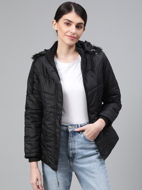 

Fort Collins Women Black Solid Lightweight Detachable Hooded Parka Jacket