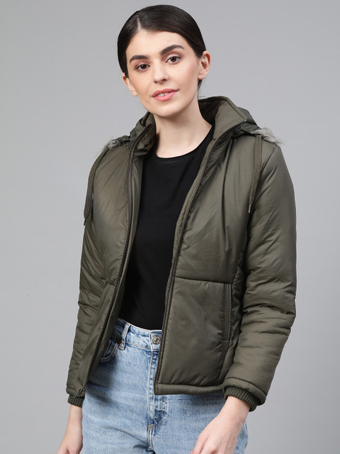 

Fort Collins Women Olive Green Solid Lightweight Parka Jacket