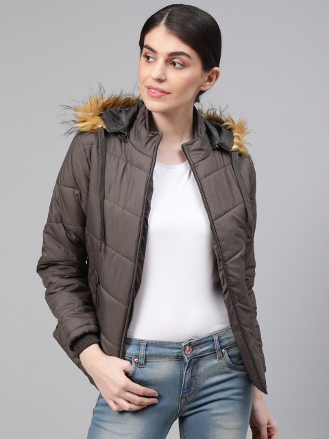 

Fort Collins Women Taupe Solid Lightweight Detachable Hooded Parka Jacket