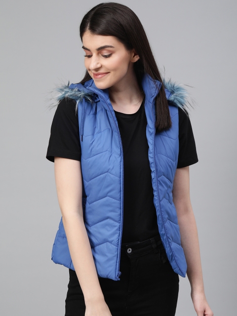

Fort Collins Women Blue Solid Lightweight Detachable Hooded Parka Jacket
