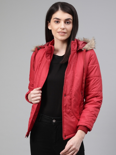 

Fort Collins Women Red Solid Lightweight Detachable Hooded Parka Jacket