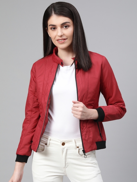 

Fort Collins Women Maroon Solid Bomber Jacket