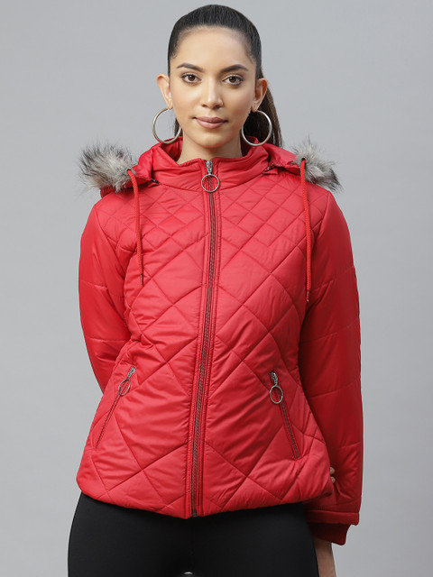

Fort Collins Women Red Solid Lightweight Hooded Parka Jacket