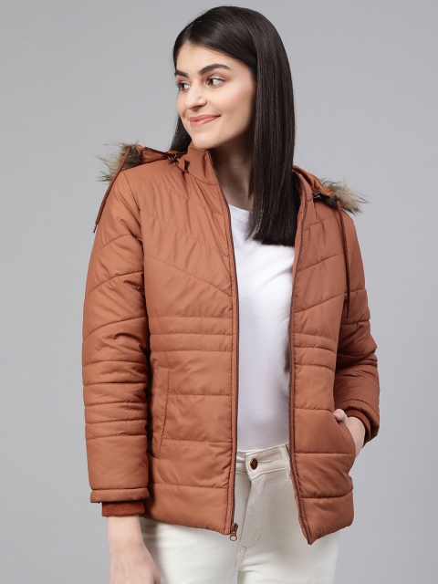 

Fort Collins Women Brown Solid Lightweight Detachable Hooded Parka Jacket