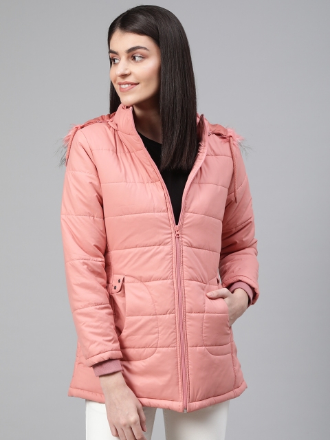 

Fort Collins Women Pink Solid Lightweight Detachable Hooded Longline Parka Jacket