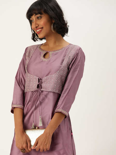

Varanga Women Mauve Yoke Design Straight Kurta
