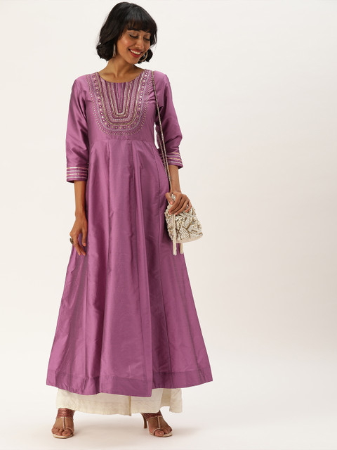 

Varanga Women Mauve Embroidered A-Line Kurta