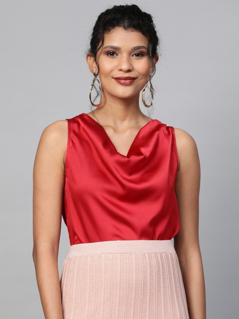 

SASSAFRAS Women Red Solid Satin Finish Top