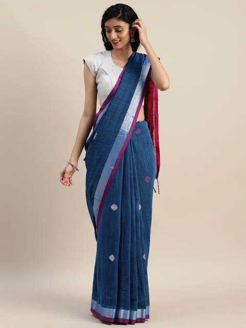 

VASTRANAND Blue & Maroon Linen Blend Woven Design Banarasi Saree